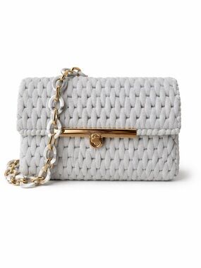 Handmade Light Gray Woven Clutch Bag with 
Chain